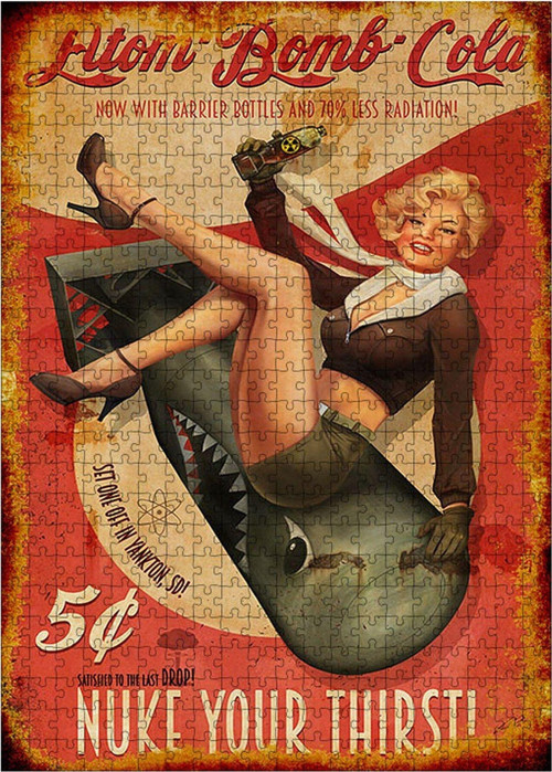 Ahşap Mdf Puzzle Yapboz Atom Bomb Cola Reklam Afişi Nostaljik 500 Parça 50*70 Cm
