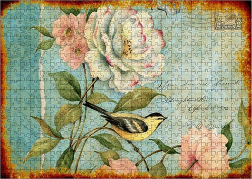 Ahşap Mdf Puzzle Yapboz Beyaz Gül Ve Kuş 500 Parça 50*70 Cm
