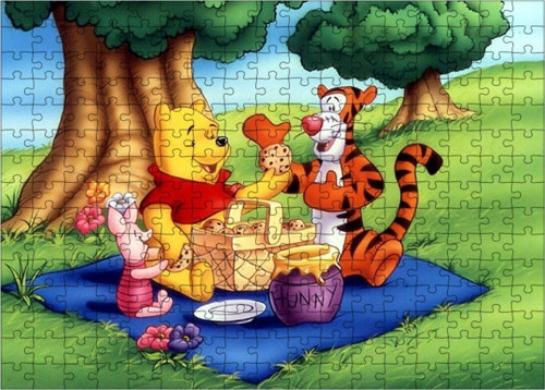 Ahşap Mdf Puzzle Yapboz Ayı Winnie Piknikte 255 Parça 35*50 Cm