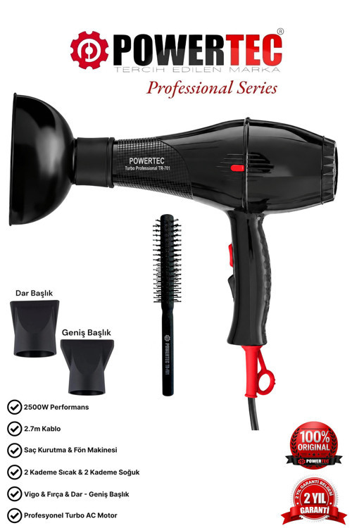 TR-701 Profesyonel Fön Makinesi + Vigo Difüzör Başlık + Profesyonel Fön Fırçası
