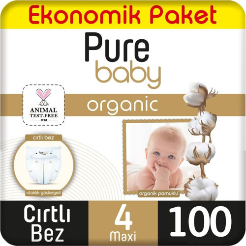 Organik Bebek Bezi Ekonomik Paket 4 Beden 100 Adet
