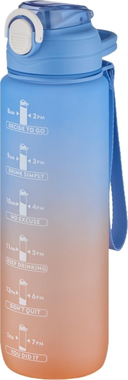 Mavi 1000Ml Motivasyon Matara Kalın Pipetli Sticker Hediyeli Çift Renk 2219 Plastik 1 L