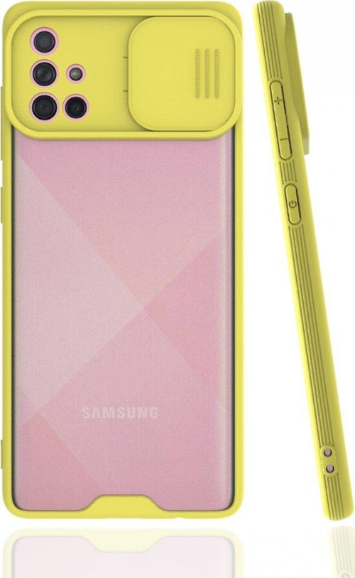 Samsung Galaxy A71 Kılıf Darbelere Dayanıklı Kamera Koruma Sürgülü Platin Kapak