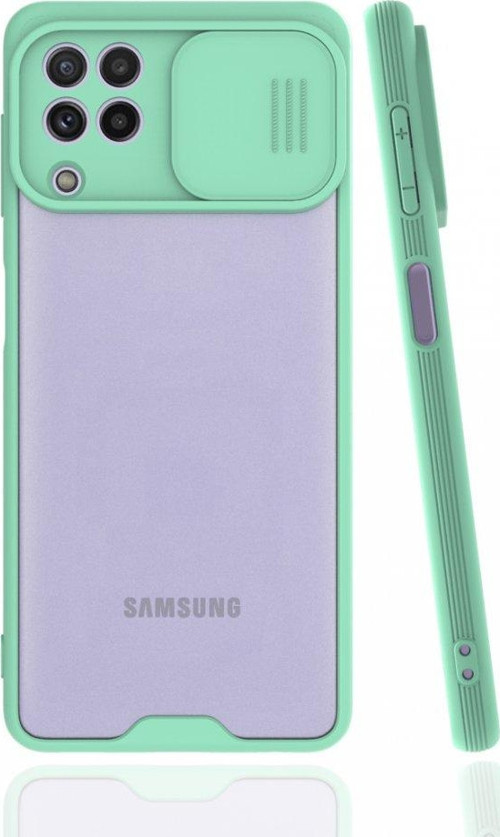 Samsung Galaxy M22 Kılıf Darbelere Dayanıklı Kamera Koruma Sürgülü Platin Kapak