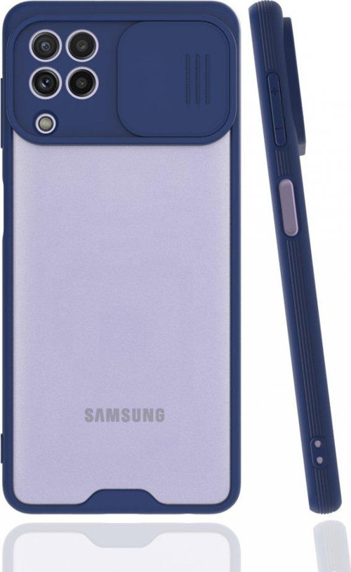 Samsung Galaxy M22 Kılıf Darbelere Dayanıklı Kamera Koruma Sürgülü Platin Kapak