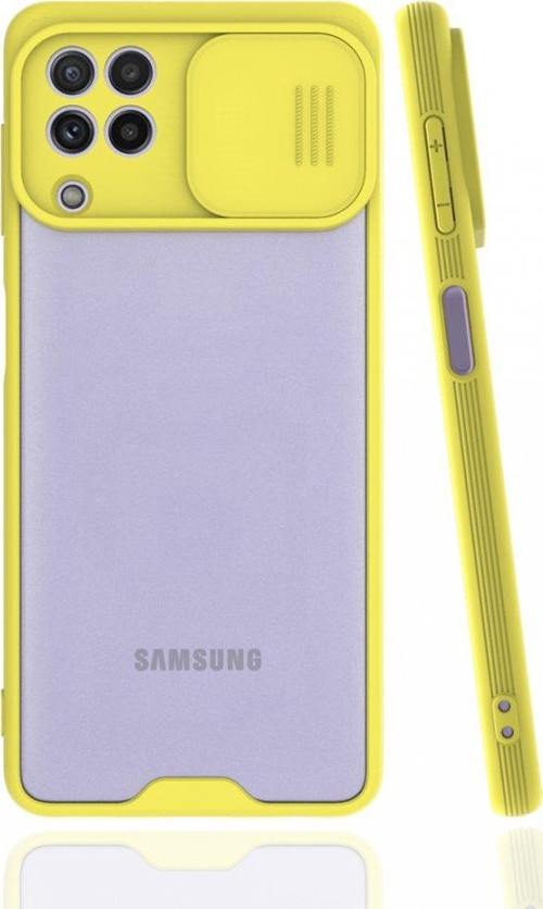 Samsung Galaxy M22 Kılıf Darbelere Dayanıklı Kamera Koruma Sürgülü Platin Kapak