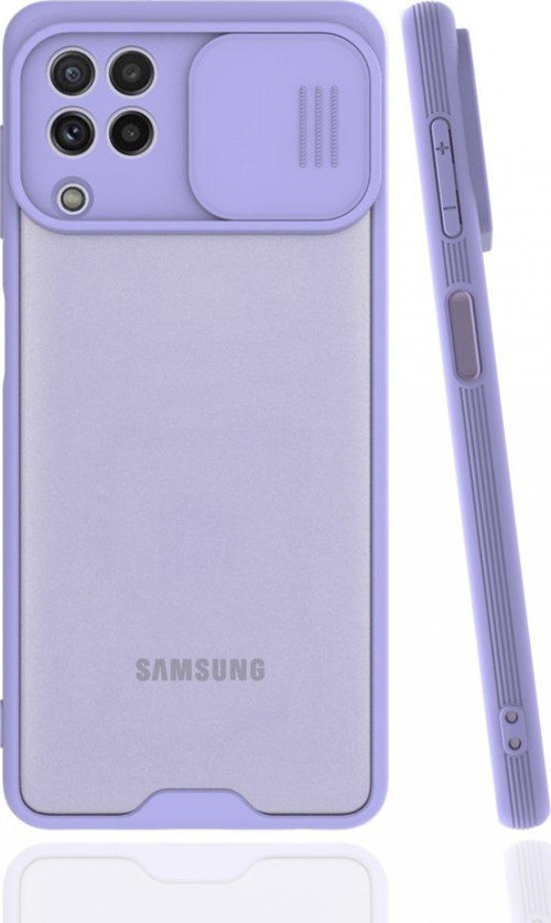 Samsung Galaxy M22 Kılıf Darbelere Dayanıklı Kamera Koruma Sürgülü Platin Kapak
