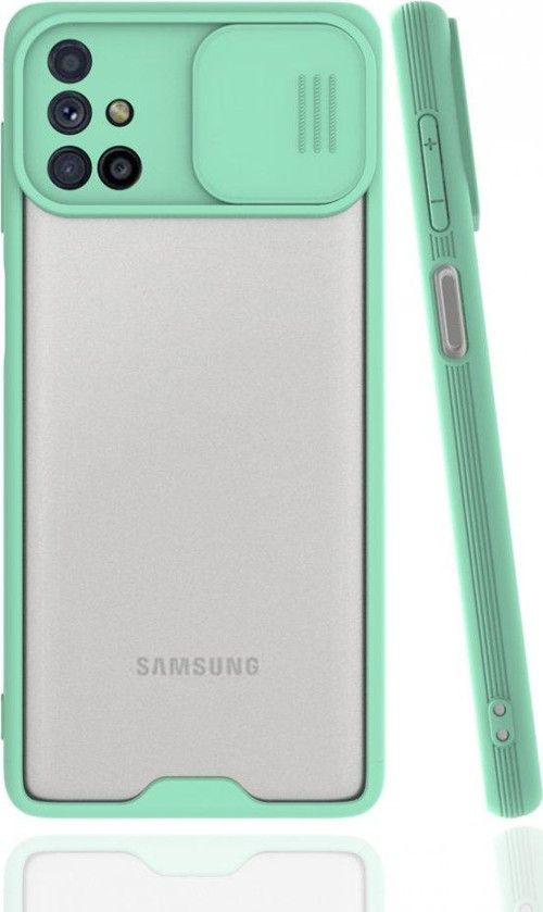 Samsung Galaxy M31S Kılıf Darbelere Dayanıklı Kamera Koruma Sürgülü Platin Kapak