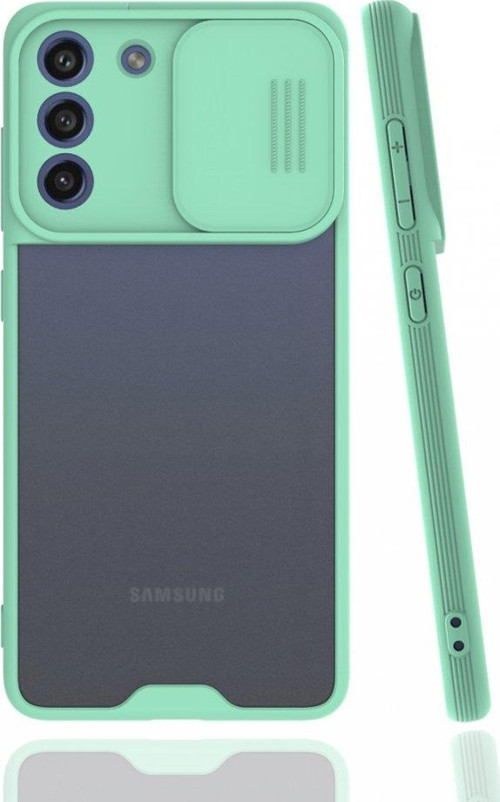 Samsung Galaxy S21 FE Kılıf Darbelere Dayanıklı Kamera Koruma Sürgülü Platin Kapak