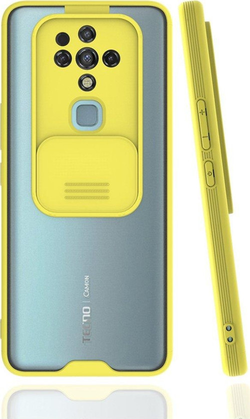 Tecno Camon 16 Kılıf Darbelere Dayanıklı Kamera Koruma Sürgülü Platin Kapak