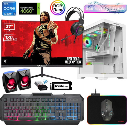 Xsr901 i5 12400F 16GB Ram 512GB M.2 NVMe SSD 8GB RTX4060Ti 27"Curved 180Hz Sıvı Soğutma Oyun Bilgisayarı