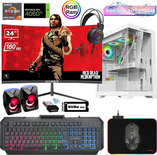 Xsr906 Ryzen 7 5700x 16GB Ram 512GB M.2 NVMe SSD 8GB RTX4060Ti 24"Curved 180Hz Sıvı Soğutma Oyun Bilgisayarı