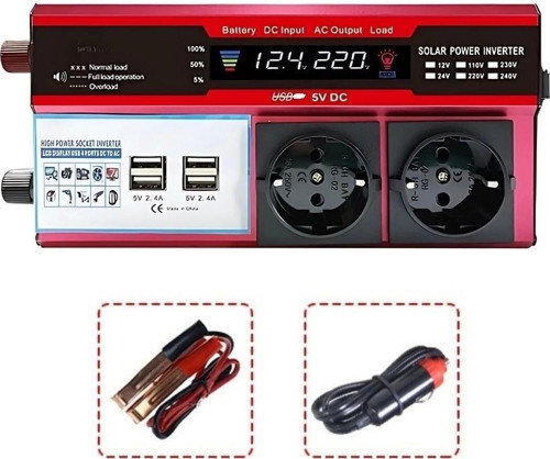 12v 2000w Modifiye Sinüs İnverter Araç Ve Güneş Enerjisi Uyumlu, Çift Usb, Çift Priz Ve Çakmaklık