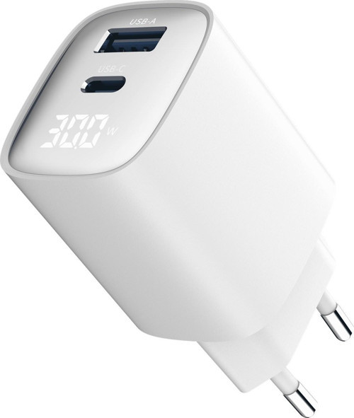 Charger Superled Usb-A GaN Charger 3A 30W Led Ekranlı Beyaz Hızlı Şarj Adaptörü
