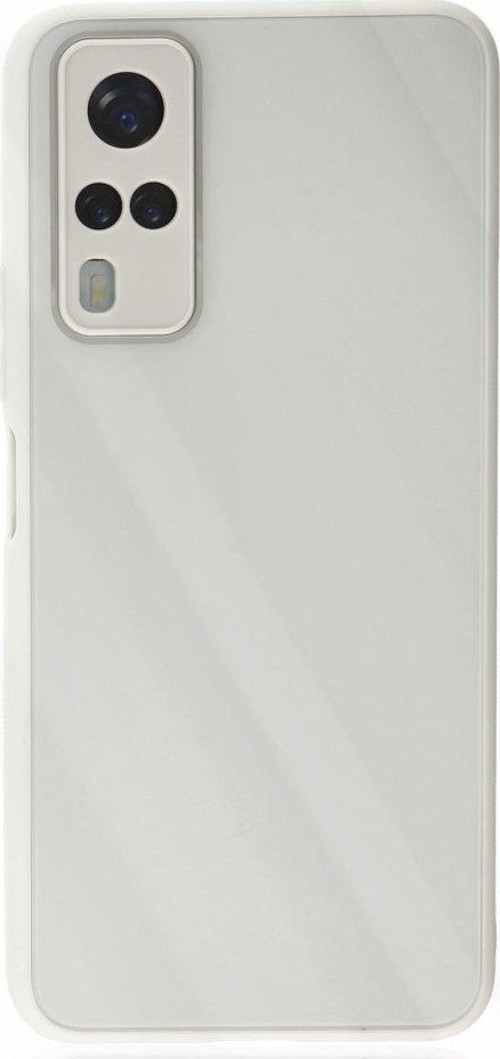 Vivo Y31 2021 Kılıf Kamera Korumalı Arkası 9H Temperli Cam Yüzey Soft Tasarım Glass Kapak