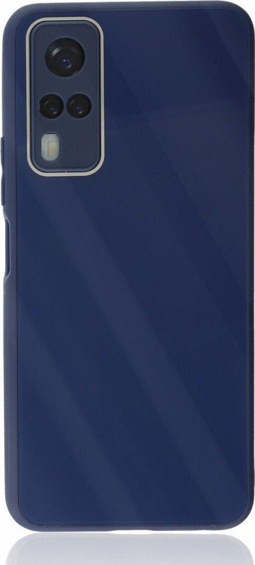 Vivo Y51 Kılıf Kamera Korumalı Arkası 9H Temperli Cam Yüzey Soft Tasarım Glass Kapak