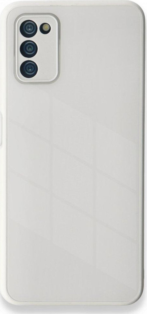 Samsung Galaxy A03S Kılıf Kamera Korumalı Arkası 9H Temperli Cam Yüzey Soft Tasarım Glass Kapak