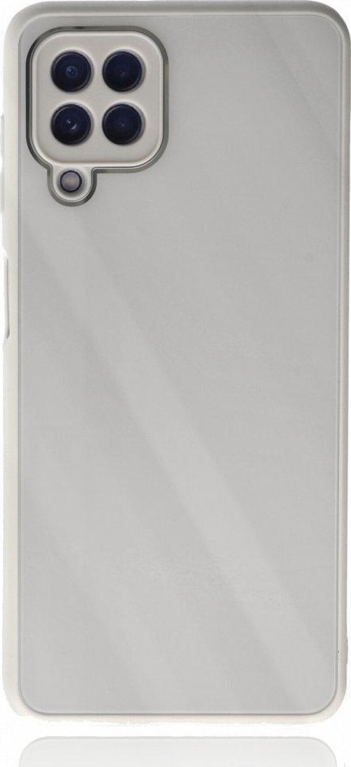 Samsung Galaxy A12 Kılıf Kamera Korumalı Arkası 9H Temperli Cam Yüzey Soft Tasarım Glass Kapak