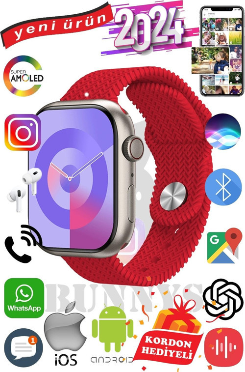 Samsung Galaxy A73 Uyumlu Akıllı Saat Watch 9 Max+2024 45mm Kordon Hediyeli Amoled Ekran