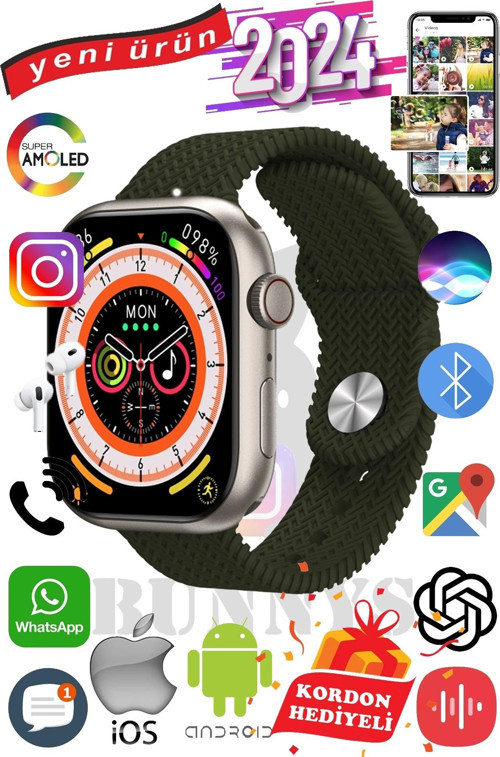 Omix X500 Uyumlu Akıllı Saat Watch 9 Max+2024 45mm Kordon Hediyeli Amoled Ekran