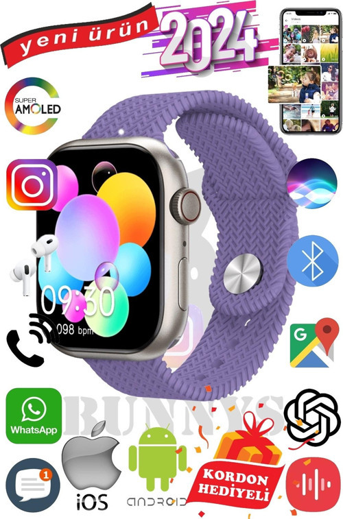 Reeder Uyumlu Akıllı Saat Watch 9 Max+2024 45mm Kordon Hediyeli Amoled Ekran