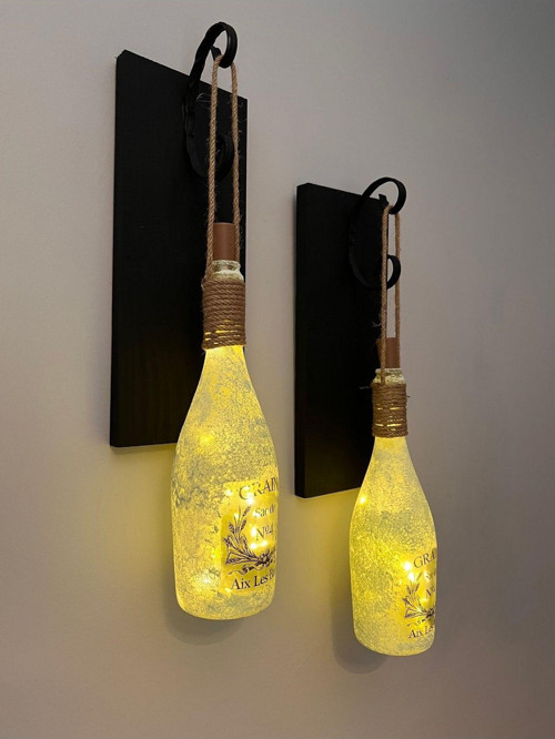 Kopya - Tıpa Peri Led Işıklı Siyah Ahşap Cam Şampanya Şişesi Duvar Aplik 2'Li Set