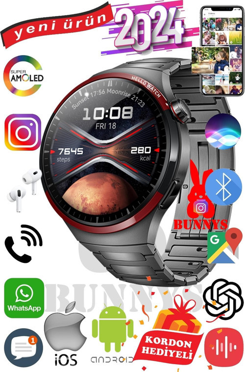 Apple iPhone X Uyumlu Akıllı Saat Erkekler İçin Konuşma Özellikli Metal Kordon Hediyeli