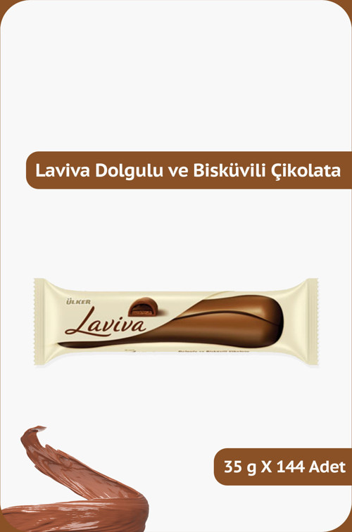 LAVİVA Sütlü ve Bitter Çikolata Dolgulu ve Kakaolu Bisküvili Bar - 35 gram - 144 Adet