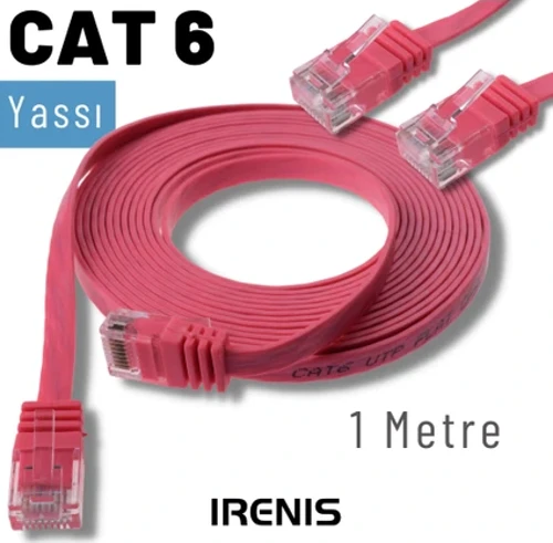 1 Metre CAT6 Kablo Yassı Ethernet Network Lan Ağ İnternet Kablosu, Fuşya