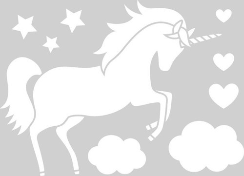 Bulut ve Unicorn Stencil Boyama şablonu 30x30cm, Duvar Stencil, Fayans Stencil, Mobilya Stencil