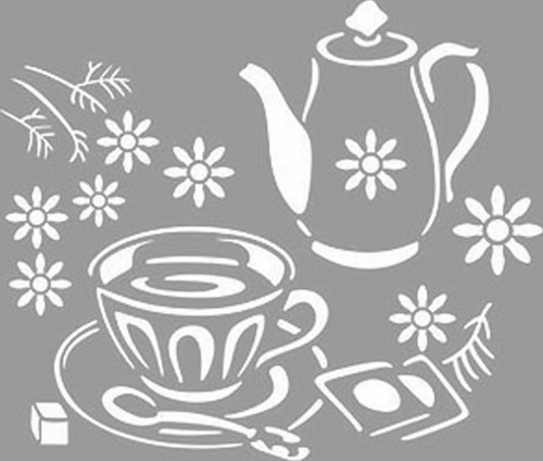 Çay Saati Stencil Boyama şablonu 30x30 cm, Duvar Stencil, Fayans Stencil, Mobilya Stencil