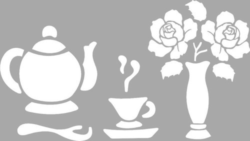 Çay Takımı Stencil Boyama şablonu 30x30 cm, Duvar Stencil, Fayans Stencil, Mobilya Stencil