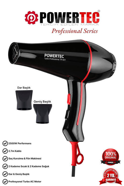 TR-601 (2500 W) Turbo Professional Series Fön Makinesi & Saç Kurutma 2.7m Uzun Kablolu Yeni Versiyon