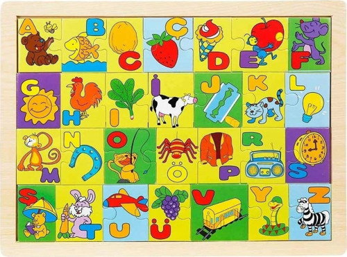 Ahşap Resimli Alfabe Puzzle Eğitici Ve Zeka Geliştiren Oyuncak