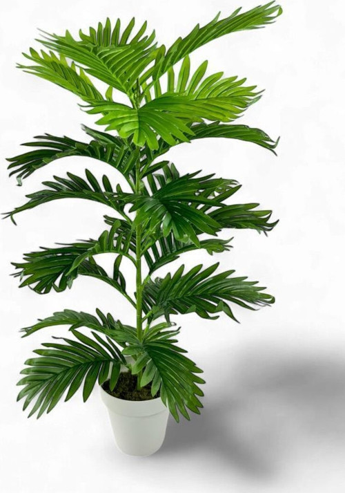 Yapay Çiçek Tropik Areka 80 cm 23 Yapraklı Salon Çiçeği Beyaz Saksılı Yapay Bitki
