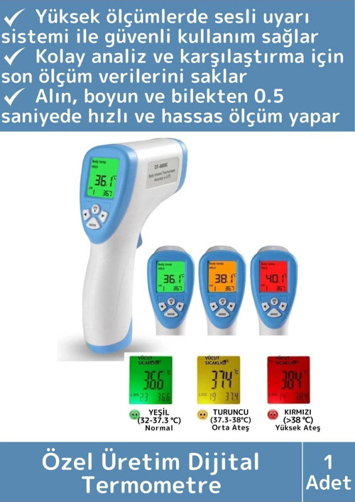 Özel Üretim Kızılötesi Pil Temassız Alın Boyun Bilek Dijital Ultra Hassas Ateş Ölçer Termometre