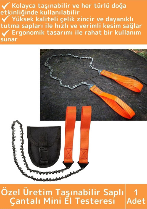 Dayanıklı Hafif Kompakt Saplı Pratik Taşınabilir Çantalı Mini Zincirli Av Doğa Kamp Testere