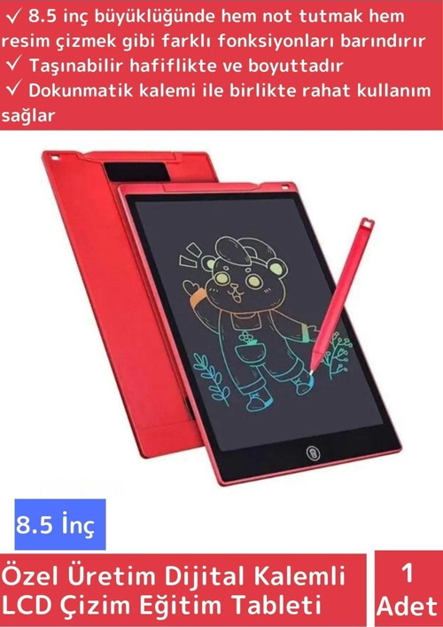 Özel Seri Dijital Kalemli Çocuk Eğitim Tableti Grafik Ders Not Ödev Resim LCD Writing Tablet Kırmızı