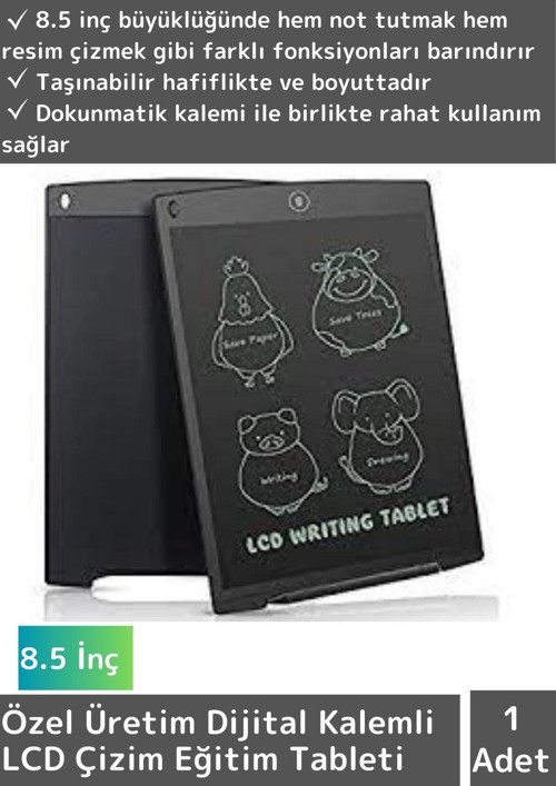 Özel Seri Dijital Kalemli Çocuk Eğitim Tableti Grafik Ders Not Ödev Resim LCD Writing Tablet Siyah