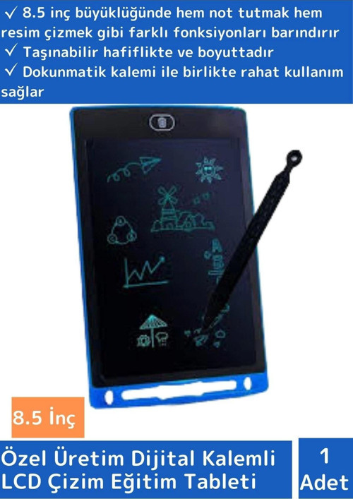 Uzun Ömürlü LCD Dijital Kalemli Çocuk Çizim Eğitim Tableti Not Resim 8.5 İnç Tablet