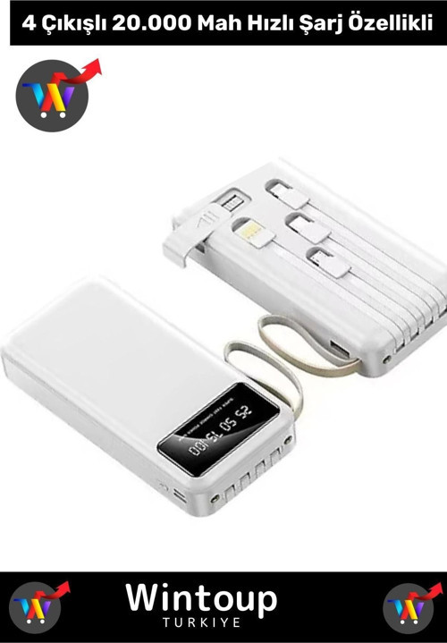 20000 Mah Taşınabilir Hızlı Şarj Cihazı 4 Çıkışlı Powerbank