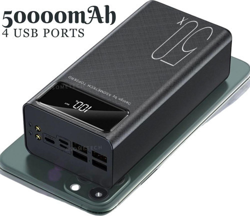 50.000 mAh Hızlı Şarj Özellikli 4 Girişli Led Işıklı Fenerli Taşınabilir Powerbank Güç Bankası