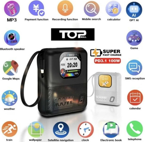 10000 mAh 100 Watt Mini Portable Powerbank Bt Call/Music/Audio Recording/Fast Charging 2024 New