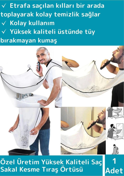 Özel Üretim Pratik Vakumlu Yapıştırma Aparatlı Evde Saç Sakal Kesme Tıraş Örtüsü Beyaz