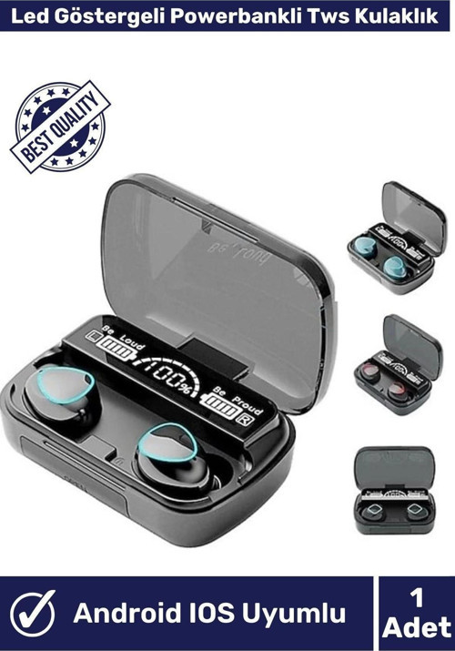 Powerbankli Bluetooth Kulaklık Şarj Göstergeli Kulak İçi Kablosuz Mikrofonlu Hi-Fi Kulaklık M10