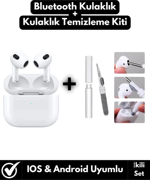 Tüm Akıllı Telefonlarla Uyumlu Bluetooth V5 Kulak İçi Kulaklık+Kulaklık Temizleme Kiti İkili Set
