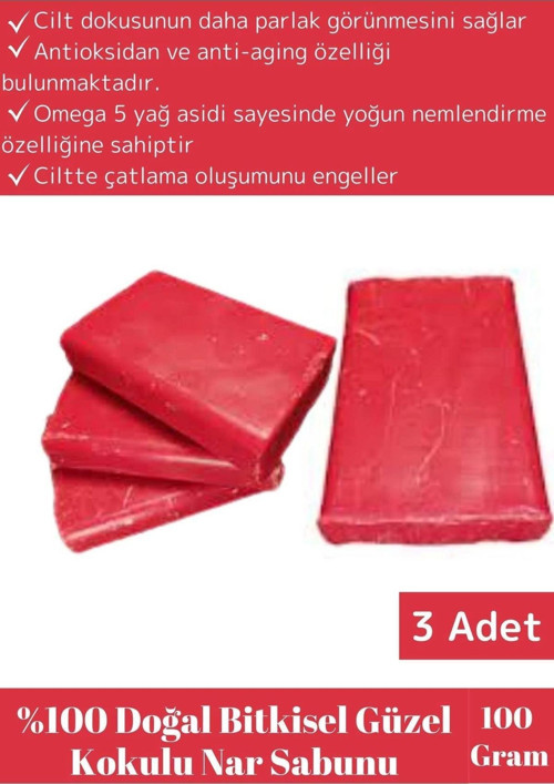 %100 Organik Özel Üretim Bitkisel Güzel Kokulu Cilt Güzelleştirici Nar Sabunu Tüm Ciltler İçin 3 Adt