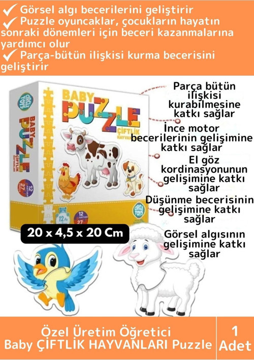 Premium Çocuk El Göz Koordinasyonu Zeka Geliştirici Eğitici Eğlenceli ÇİFTLİK HAYVANLARI Puzzle
