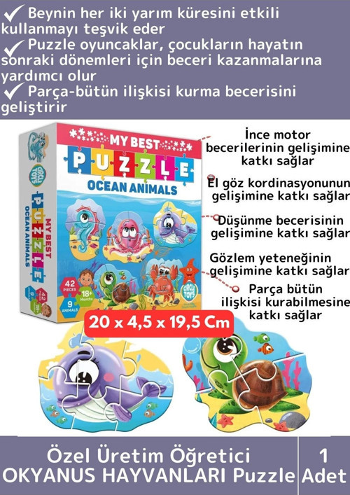Premium Çocuk Zeka El Göz Koordinasyonu Geliştirici Öğretici Eğlenceli OKYANUS HAYVANLARI Puzzle