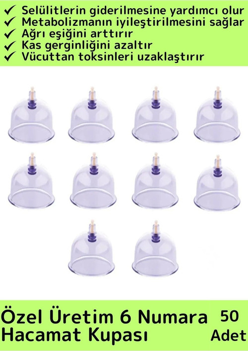 Özel Üretim Yüksek Kaliteli Selülit Çatlak Giderici Vakumlu 6 Numara Hacamat Kupası 50 Adet